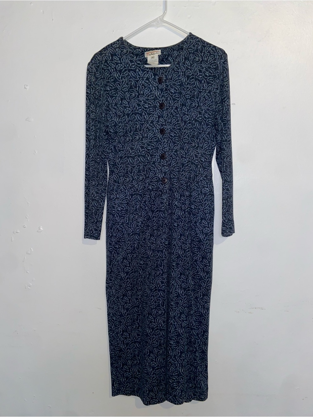 Talbots Vintage 90s Y2K Phoebe Buffay Navy Long-Sleeve Floral Button-Front Dress - Picture 1 of 4